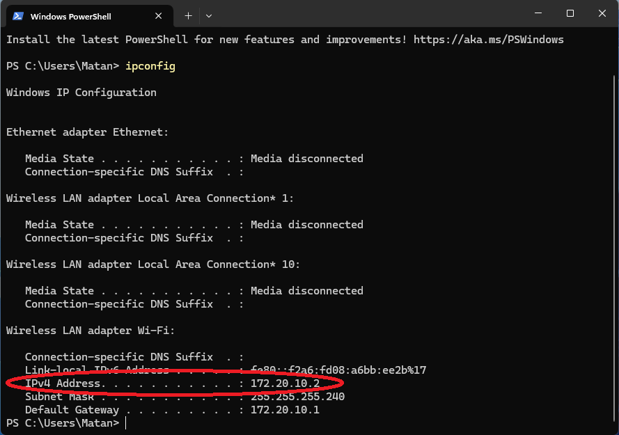 IP Address on Windows Terminal