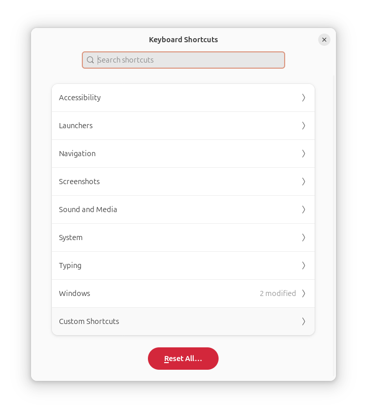 Keyboard Shortcuts Settings