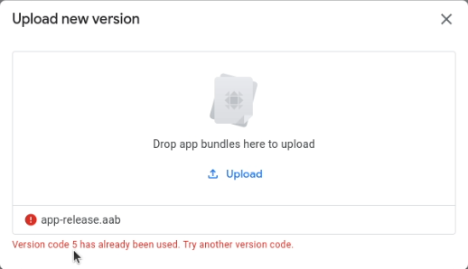 Google Play Console Version Error